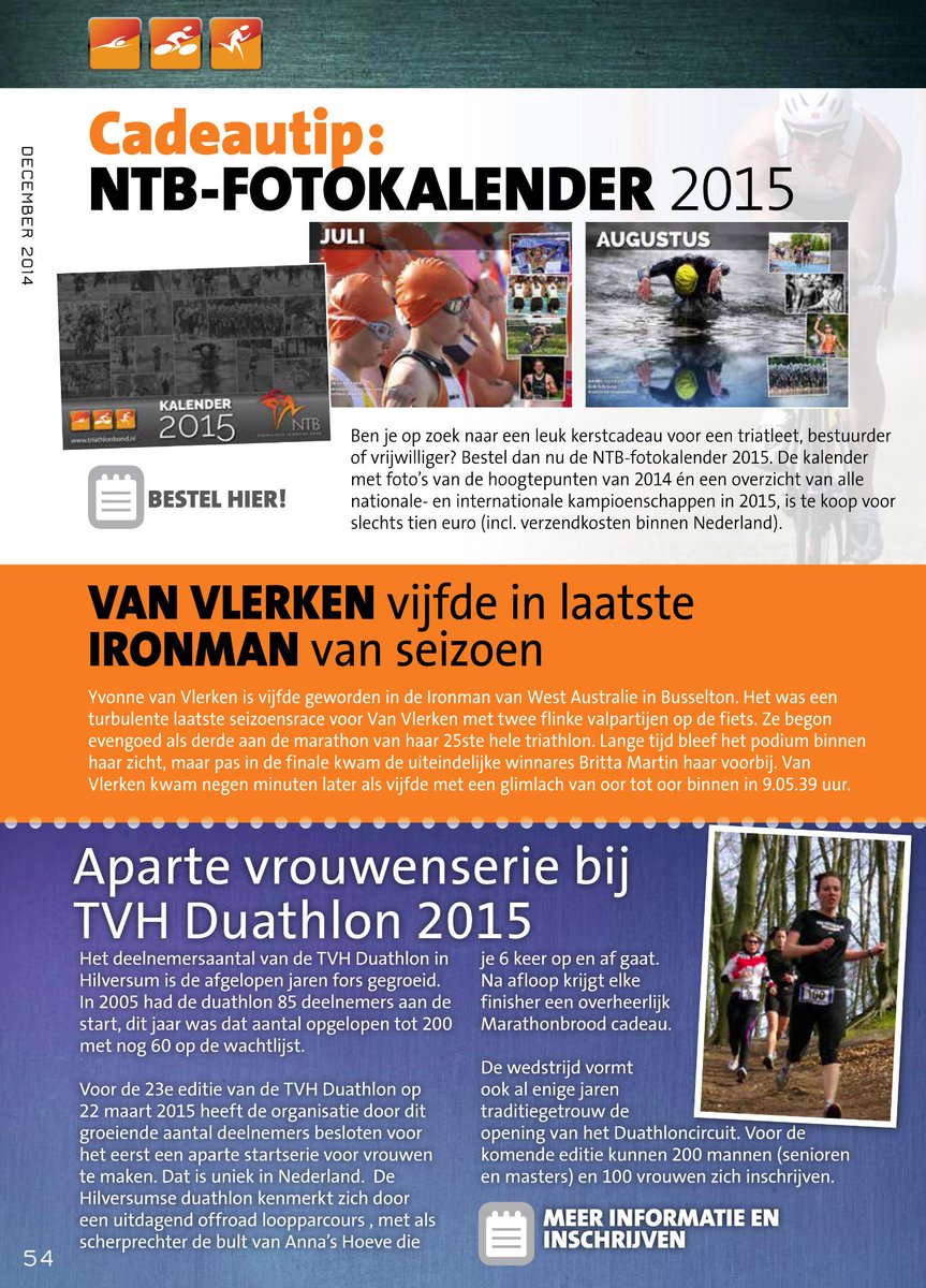 Aandacht voor de TVH Duathlon in het nieuwste Bondsblad