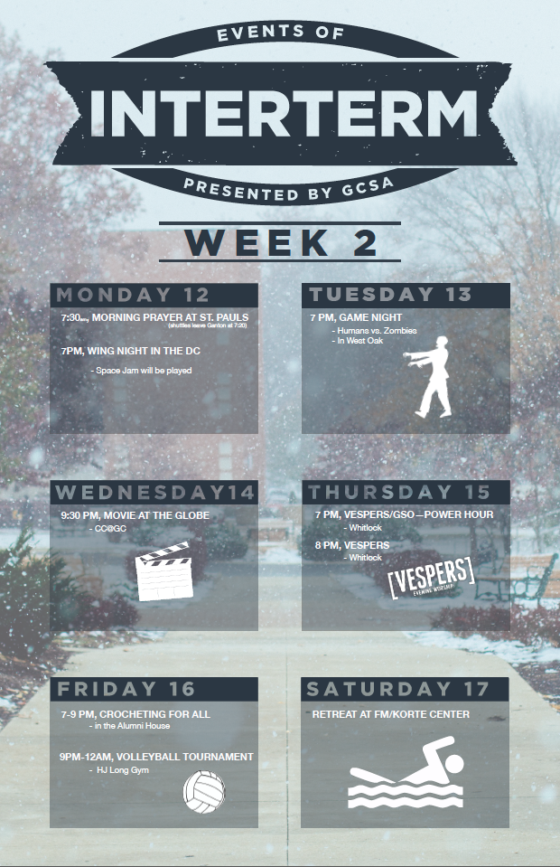gvillesga's tweet photo. Check out this weeks events! Space Jam, Humans Vs. Zombies, Crocheting. You're welcome. #Interterm2015 http://t.co/nGC7pwxC3h