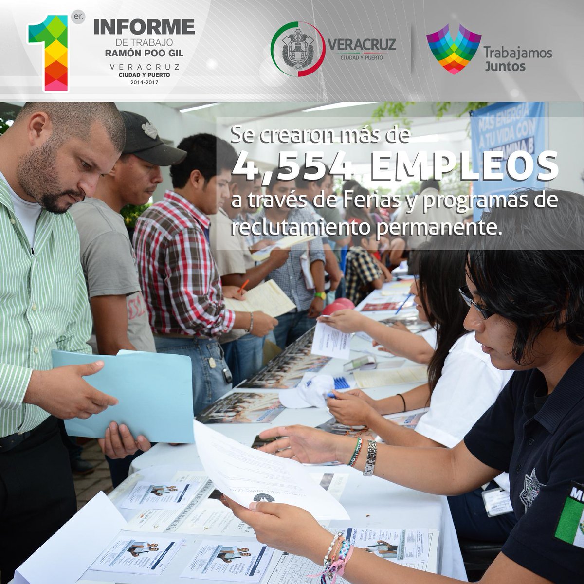 AyuntamientoVer's tweet photo. #1erInformeRPG Este año gestionamos la creación de 4,554 empleos, beneficiando la ocupación laboral veracruzana http://t.co/iJRdeSSfB4