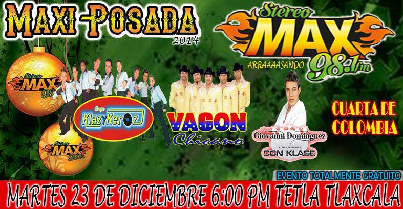 FmStereoMax's tweet photo. Y la ultima #MaxiPosada de este año @vagon_chicano @klazykerozMex y #GiovanniDominguez te esperamos http://t.co/lQQLMC69KT