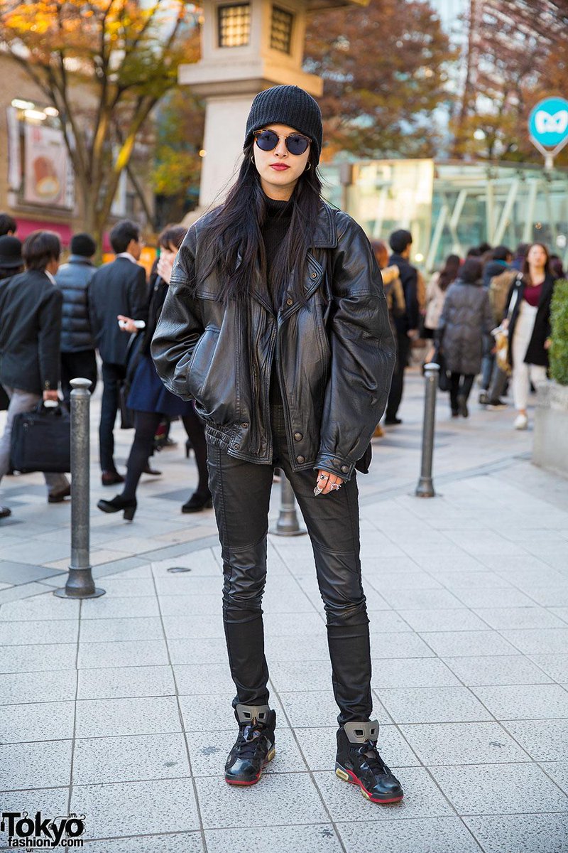 Model Miho Shida in Harajuku w/ leather 
