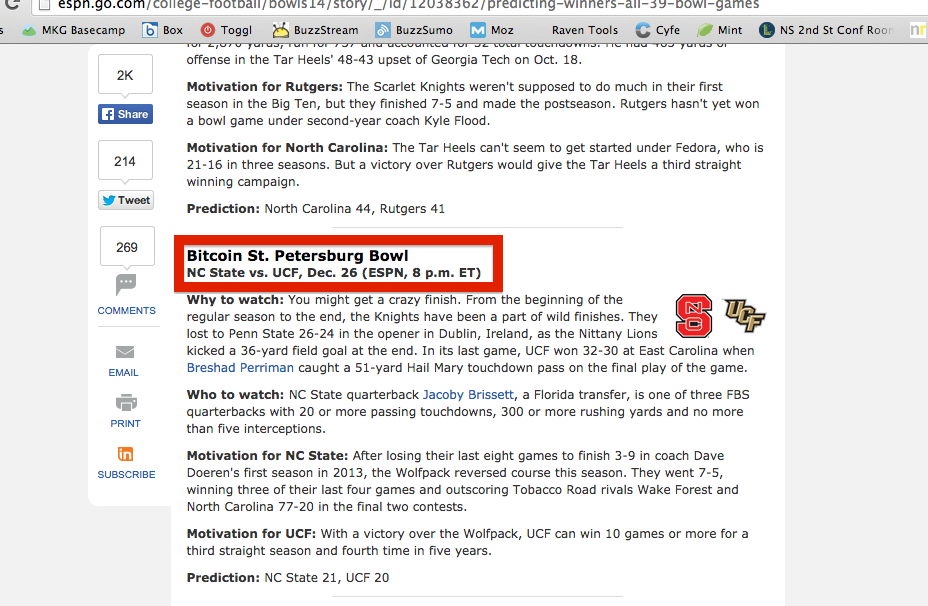 mikekrass's tweet photo. Is @Bitcoin seriously sponsoring a NCAA Football bowl game? That's wild! http://t.co/5A8dbqfIkp