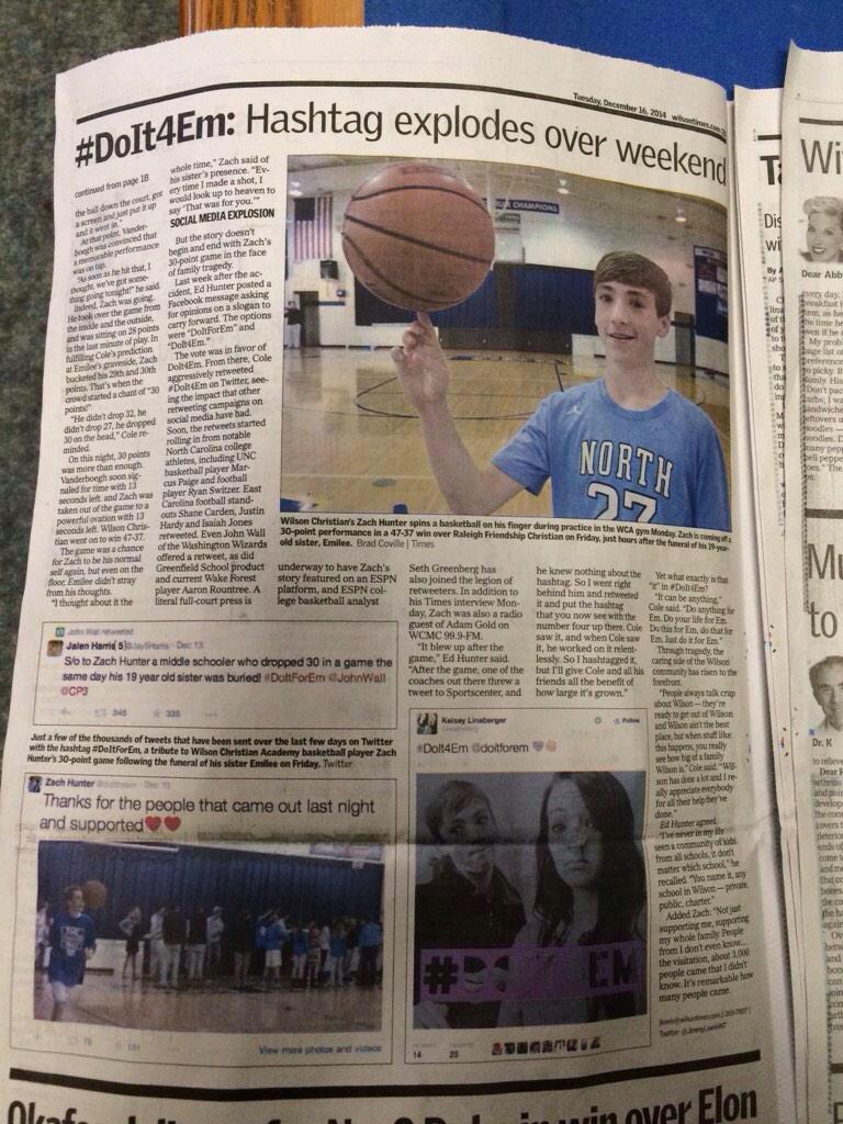 tsharp94's tweet photo. Truly inspirational story of an NC teen who scored 30 points to honor his sister hours after her funeral. #DoItForEm http://t.co/ogh8Xd1Lsl