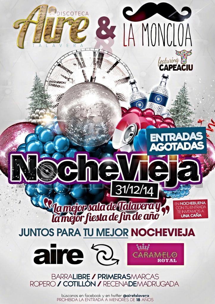 MoncloaTalavera's tweet photo. Haz RT Por.. La mejor sala @AireTalavera  La mejor fiesta fin de año @Moncloa2014 ...JUNTOS para TU MEJOR NOCHEVIEJA http://t.co/RCczafSCef