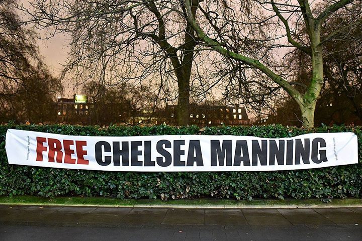 Happy Birthday Chelsea Manning - pics from demo outside the US Embassy in  