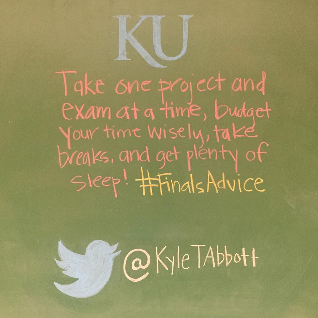 UnivOfKansas's tweet photo. #FinalsAdvice: Take your time and don’t cram. http://t.co/E2dUv7ATt2