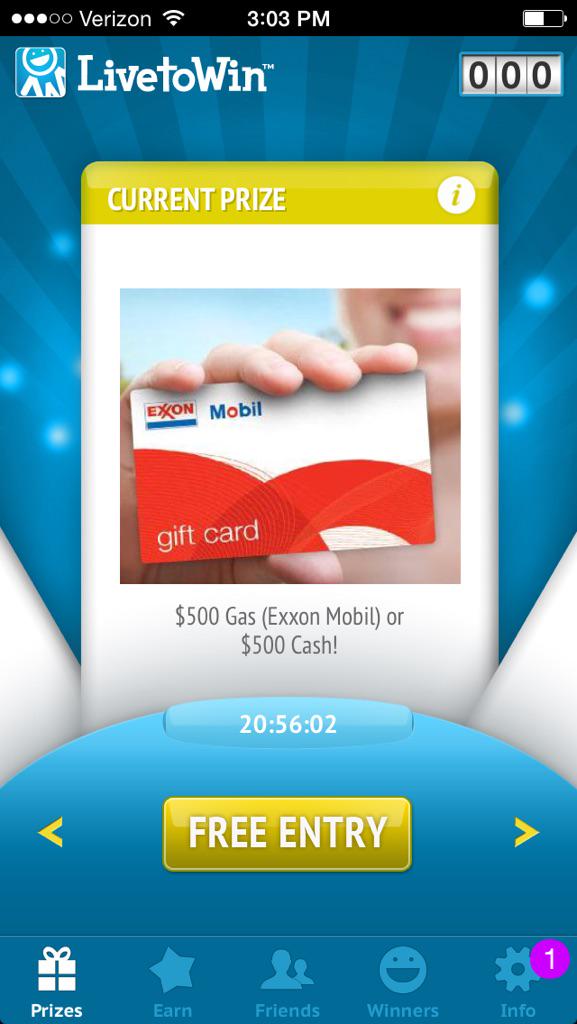 edwardmag's tweet photo. Win this or $500 cash just dl livetowin enter code mi23c in referral box for 10k entries #win #free #gas #cash http://t.co/JJlKzU0vlu