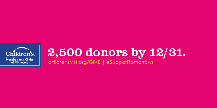 childrensmn's tweet photo. Any amount, big or small. We need 2,500 new donors by 12/31. Please share: http://t.co/F21ttioVJA #SupportTomorrows http://t.co/iRBsAwnGP2