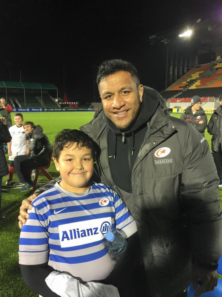 Sharikajb's tweet photo. @Mako_Vunipola thanks for taking the time to meet my son at Allianz park tonight. Love the photo #proudmummy http://t.co/gZVA5sWx9o