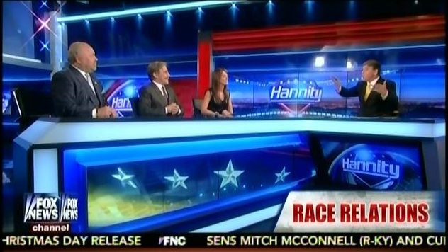 mmfa's tweet photo. Sean Hannity’s panel on ‘Race Relations’ is three white people and Geraldo: http://t.co/xWoC9oDwuZ