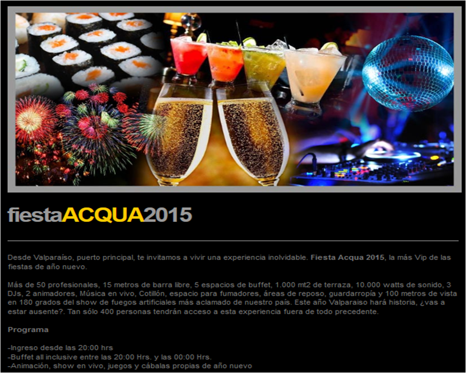 ACQUA2015's tweet photo. Lo sentimos, #ACQUA2015 #AÑONUEVO all inclusive #Chile no es para cualquiera http://t.co/PQq6WYJRQp  #RT @DonDatosCl http://t.co/q9FVtyKbrR