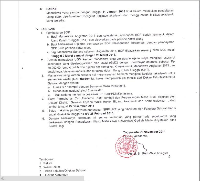 Informasi pendaftaran ulang dan pembayaran SPP untuk semester genap 2014/2015.