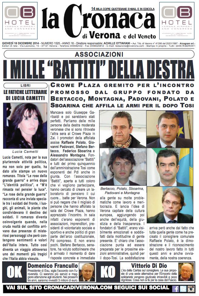 Buongiorno da <a href="/CronacadiVerona/">Cronaca di Verona</a>  #online la nostra #primapagina di oggi bit.ly/1sCBWPM #news #aggiornamenti