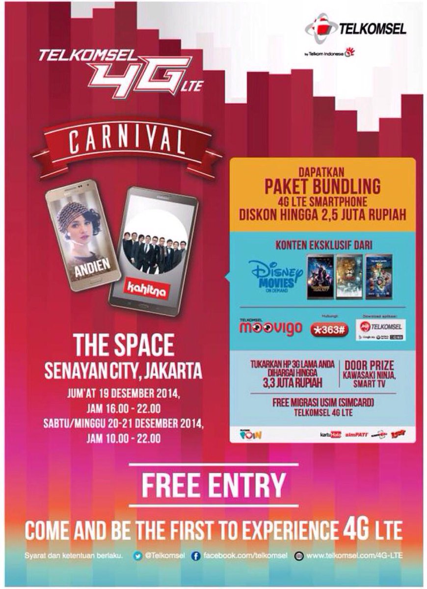 Special performance by KAHITNA at Telkomsel 4G LTE Carnival – The Space Senayan City on Sunday Dec 21st at 1.30 PM