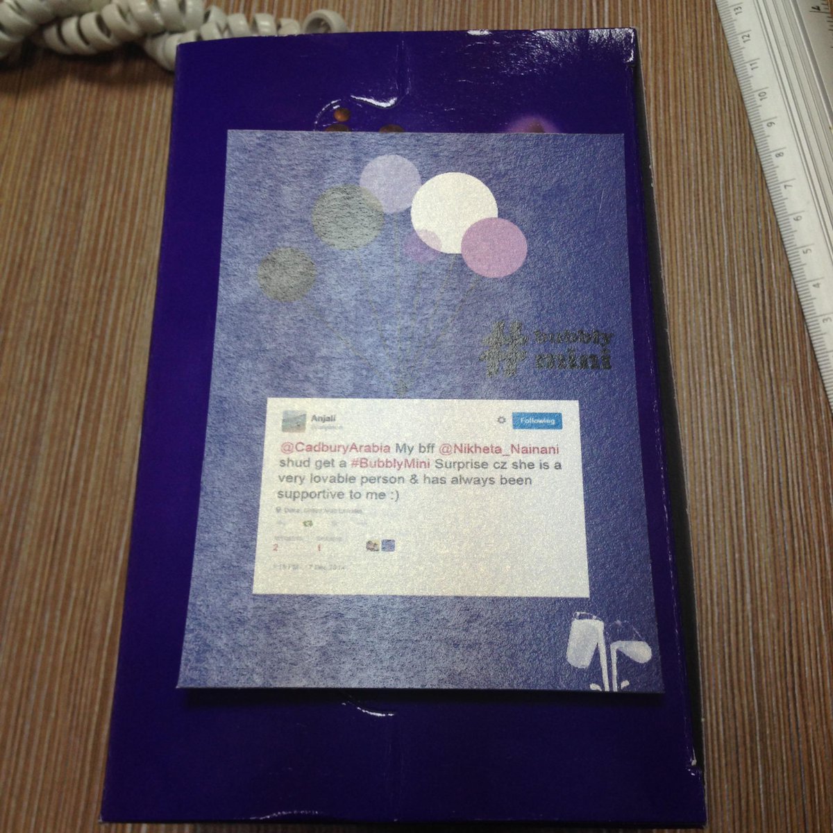 Nikheta_Nainani's tweet photo. @CadburyArabia @anjiieee Thank you soo much for this beautiful surprise :*) #BubblyMini http://t.co/1in3ZQmS5l