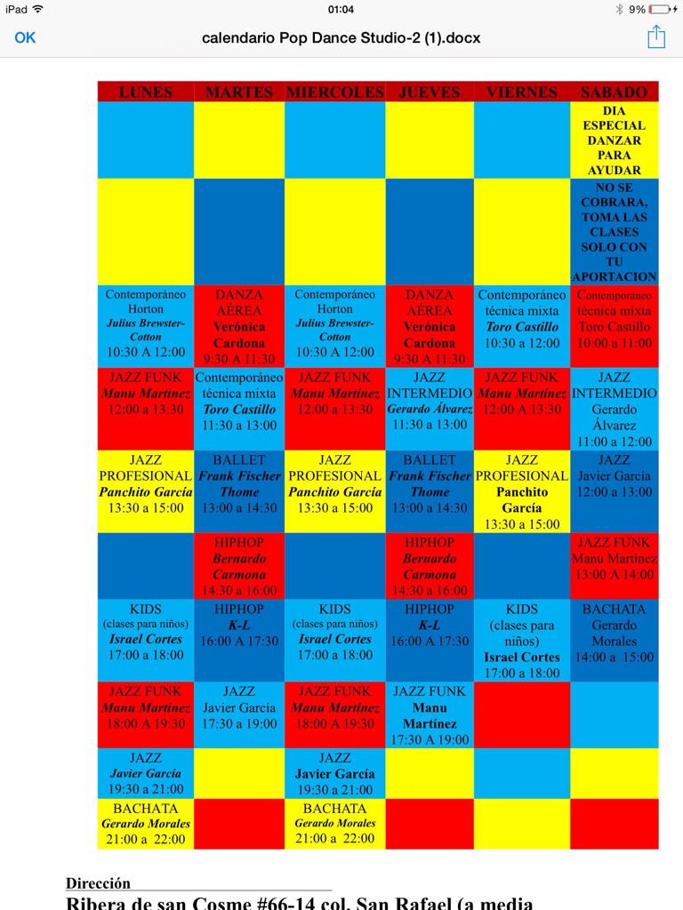 horarios temporada Navideña de PoP Dance Studio .Ribera de San Cosme 66 local 14 Col San Rafael