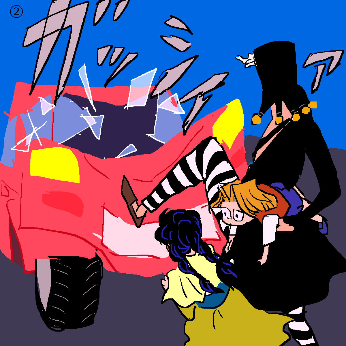 お題:「ポコの姉」「川尻早人」「リゾット」
子供の交通事故にトラウマのあるリゾット。
  #JOJO版深夜の真剣お絵描き60分一本勝負 