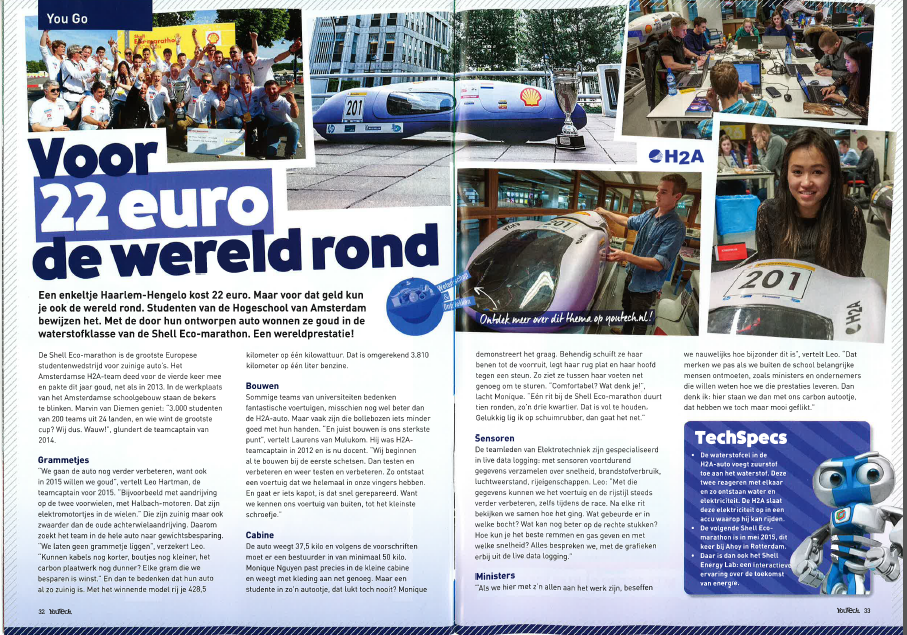 CleanMobility's tweet photo. Artikel over de H2A in de Youtech van december 2014!! @YouTechnl #teamH2A http://t.co/al9KHvqW2R
