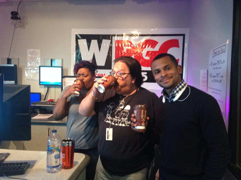 McDonalds_DMV's tweet photo. This morning we surprised @WPGC with fresh @McCafe coffee!! #PabloShow @JustCuriousPoe @albiedee @GuyLambertNews http://t.co/KoUJ12mbwZ