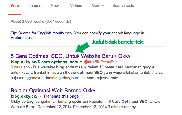 Aturan 1 : Ringkas konten blogmu dengan judul yg tepat, ini akan mendorong lebih banyak klik tentunya #BedahTeori URL