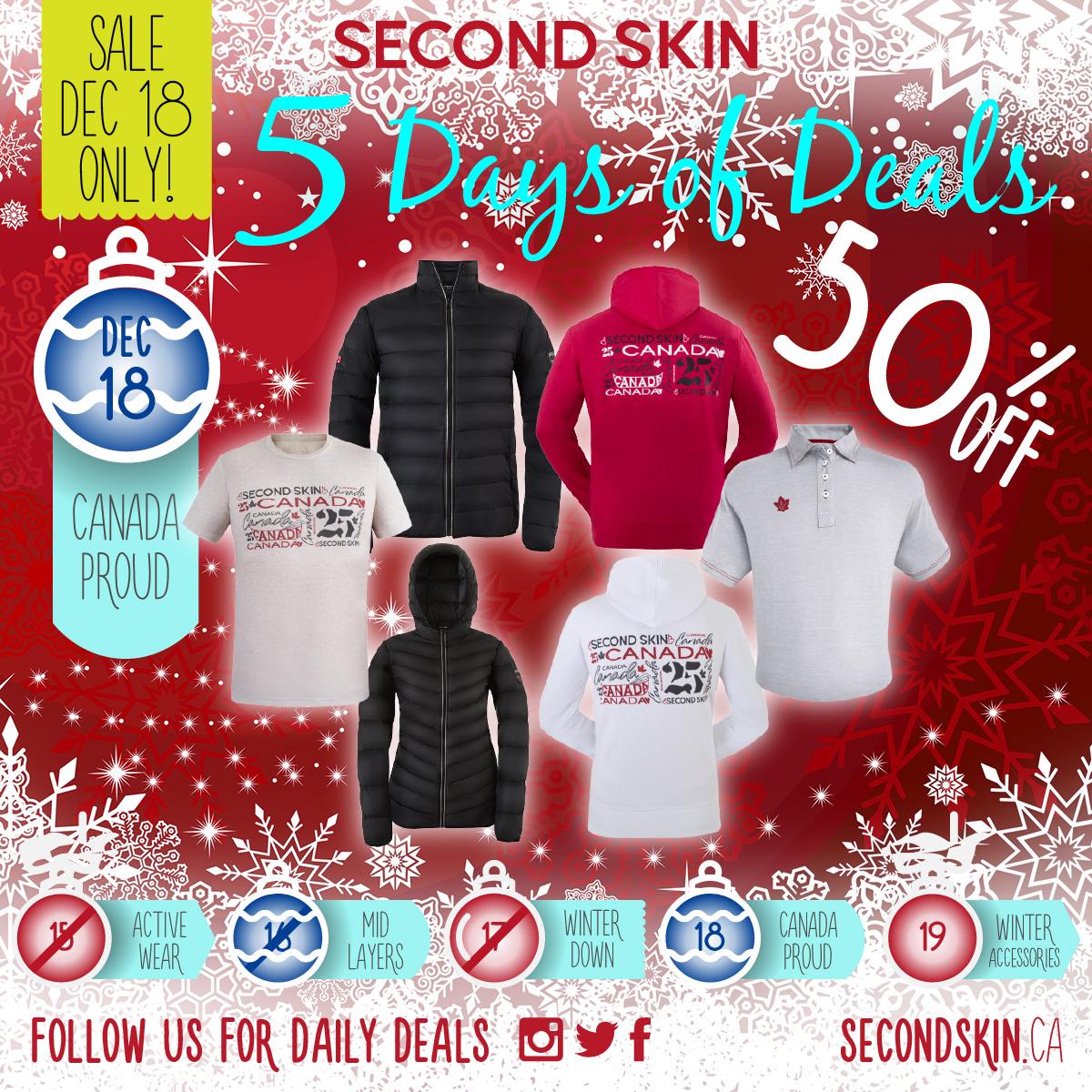 YourSecondSkin's tweet photo. TODAY ONLY: 50% OFF selected Canada Proud items. 
Shop now at http://t.co/0NBO5AdRBE. #5DaysOfDeals http://t.co/wtz1XgVjTz