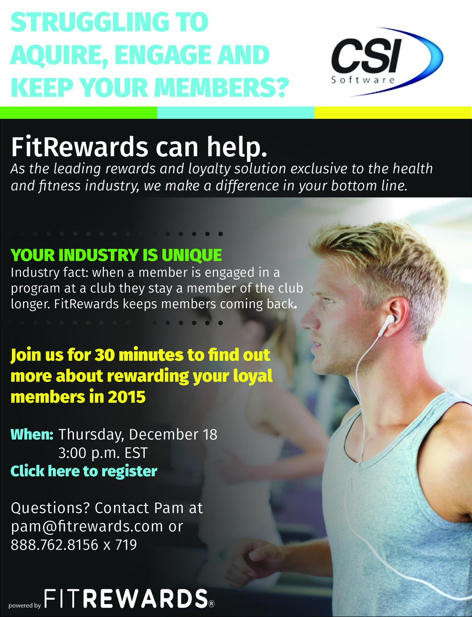 fitrewards's tweet image. Hey @CSI_Software users!  Join us for today&apos;s webinar @ 3pm EST #csisoftware Register buff.ly/16w3EJz