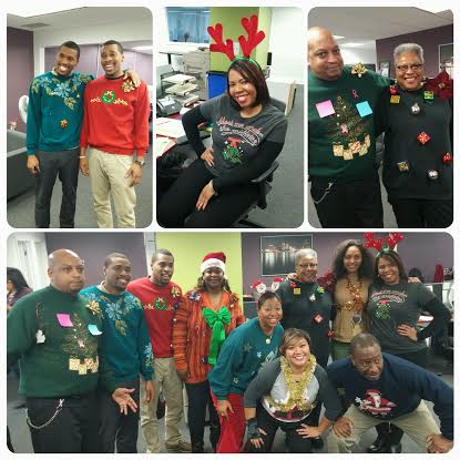 EnergyBillSave's tweet photo. Fun Times in the Office today! Our first Ugly Sweater Contest! Very funny... #WalkerMiller #Detroit #UglySweater http://t.co/neAxz7H20u