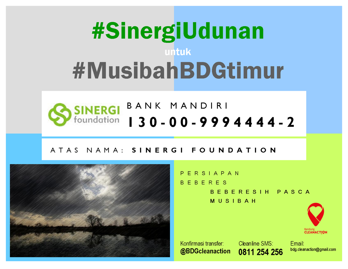 Jumat #SinergiUdunan yuu.. beberes beberesih pasca #MusibahBDGtimur join relawan atau boleh jg dana via <a href="/sinergiID/">Sinergi Foundation</a>