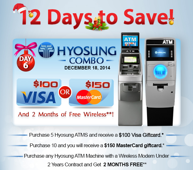 ATMTrader's tweet photo. Day 6: Hyosung's are up! Earn $150 giftcards and more! For more info, give us a call at 855-286-2286 http://t.co/J9HM7BjXLb