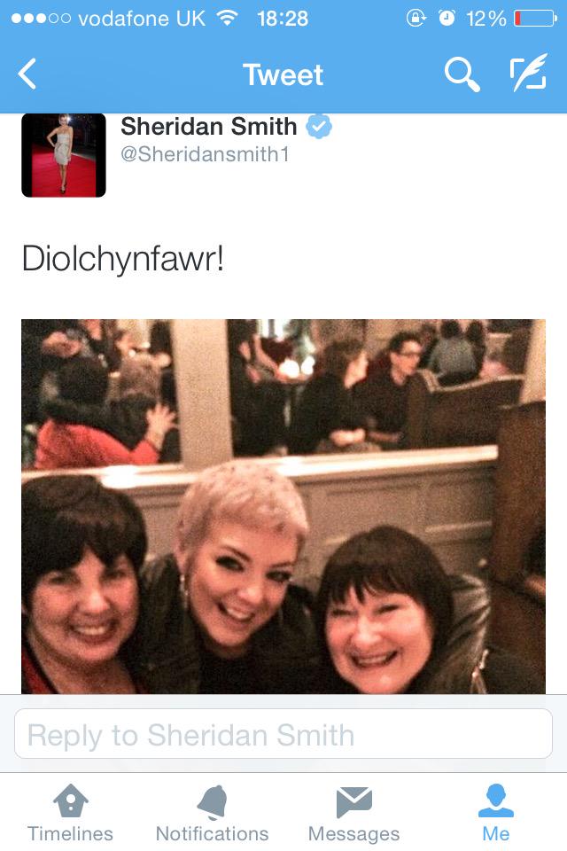 siobhanlevans's tweet photo. Haha check out @Sheridansmith1 and mother dearest @janfootball in London. #WelshMassive ๐ http://t.co/h9sOjj3qaM