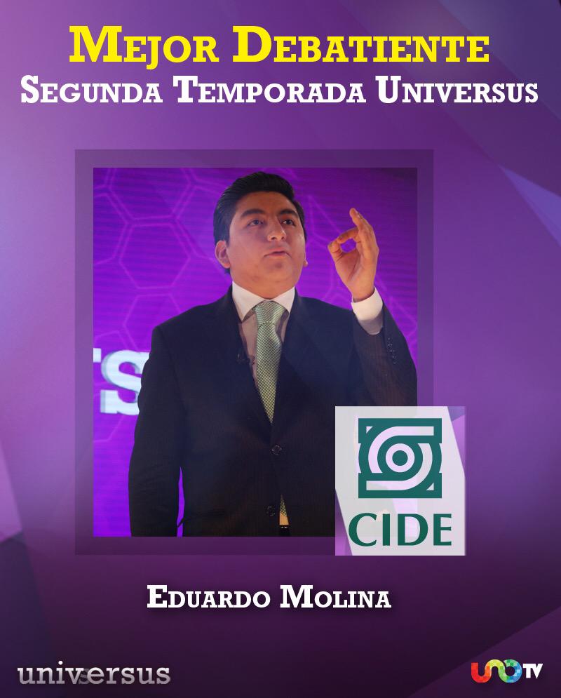 Universustv's tweet photo. Felicitamos a @Eduardo_Molina7 (@NotiCIDE) por ser el Mejor Debatiente de la Segunda Temporada de #Universus http://t.co/wf4UmKOQ5l