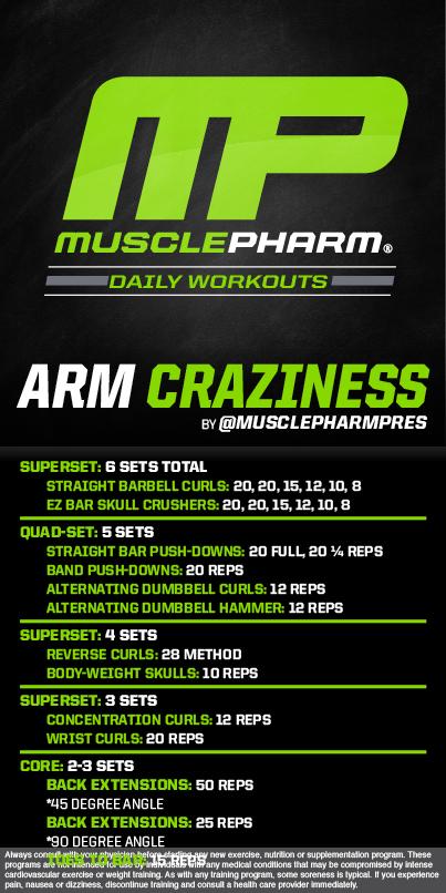 MusclePharm's tweet photo. #MP Workout of the Day! 
Arm Craziness by @MusclepharmPres!
Powered by #Combat http://t.co/eODmErNgOP