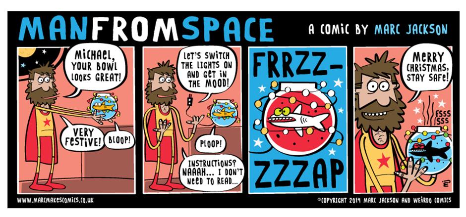 MARCmakescomics's tweet photo. A festive #ManfromSpace in this week’s #macclesfieldtoday with an important seasonal safety tip... http://t.co/g3jFtL9PjM