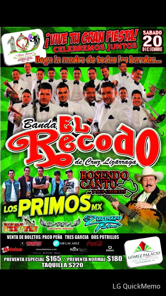 ExpoferiaGp's tweet photo. Sabado 20 de diciembre banda el recodo en la compra de 3 boletos te regalamos el cuarto no te lo puedes perder http://t.co/Wm5ZQc44gG