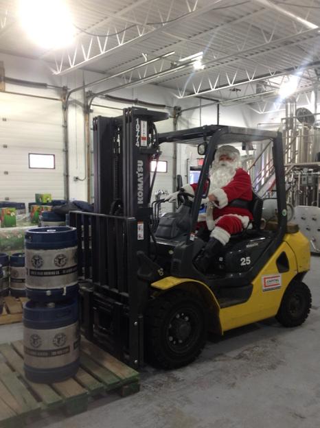 Santa helping s move beer.