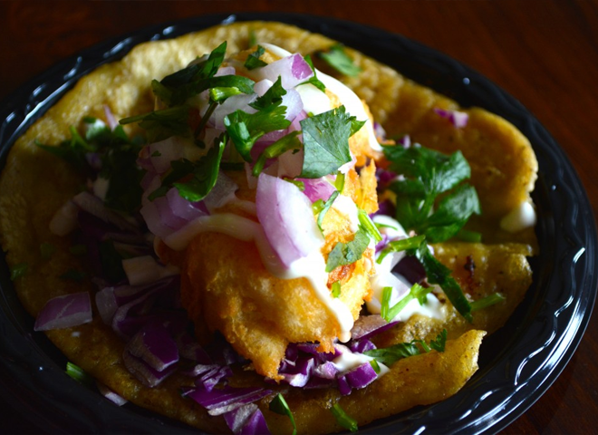 donornation's tweet photo. YUM! A Chile Relleno taco at City Tacos in North Park! Use your DN Community Card, buy 2 &amp; get a free quesadilla! http://t.co/1tZ3VILVIo