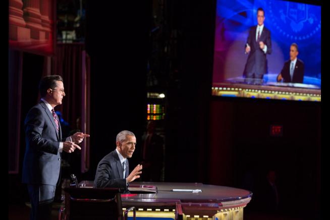 BarackObama's tweet image. After nine years, the best source of "truthiness" is coming to an end. Congratulations @StephenAtHome.