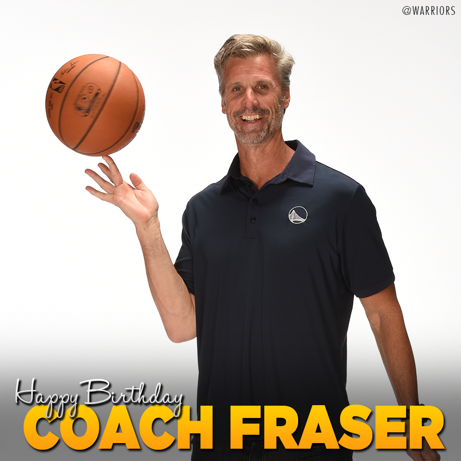 warriors's tweet photo. Happy 50th Birthday Coach Fraser! Let's celebrate with a win. #DubNation http://t.co/76zXw2bxLD