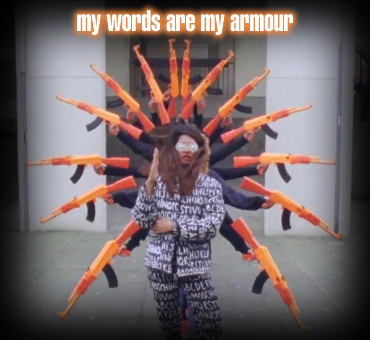 MIAMEMES's tweet photo. my #words are my #armour #mia #matangi #goddessofwords #bouttomeetyourkarma #karmageddon #gunsout http://t.co/gyT4EeNYgQ