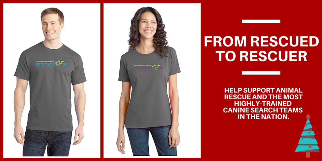 SearchDogsUSA's tweet photo. Looking for a gift that gives back? Check out our new @HuggyDuggy Rescued to Rescuer t-shirts: http://t.co/U8C8RnIGMD http://t.co/d5mxM7KiDQ