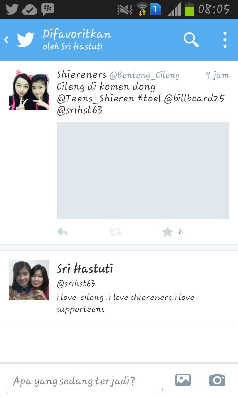 Benteng_Cileng's tweet photo. Di fav sama tante @srihst63 makasih love u http://t.co/Bn7gRThidT