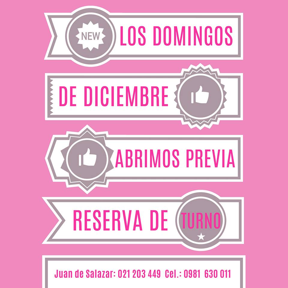 Bellisimapy's tweet photo. ¡No te olvides que los domingos de diciembre abrimos previa reserva de turno! #DomingosBellisima #DiciembreBellisima http://t.co/75GAIdjK89