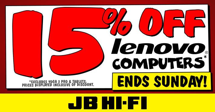 JBHiFi's tweet photo. Grab 15% off Lenovo Computers this weekend @JBHiFi!
 https://t.co/dhwnA9KLvI http://t.co/pB6sCaBvwO