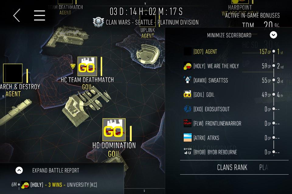 cortexagent_'s tweet image. Taking first place in clan wars like we always do! Go Agent! @AgentEsports #AdvancedWarfare