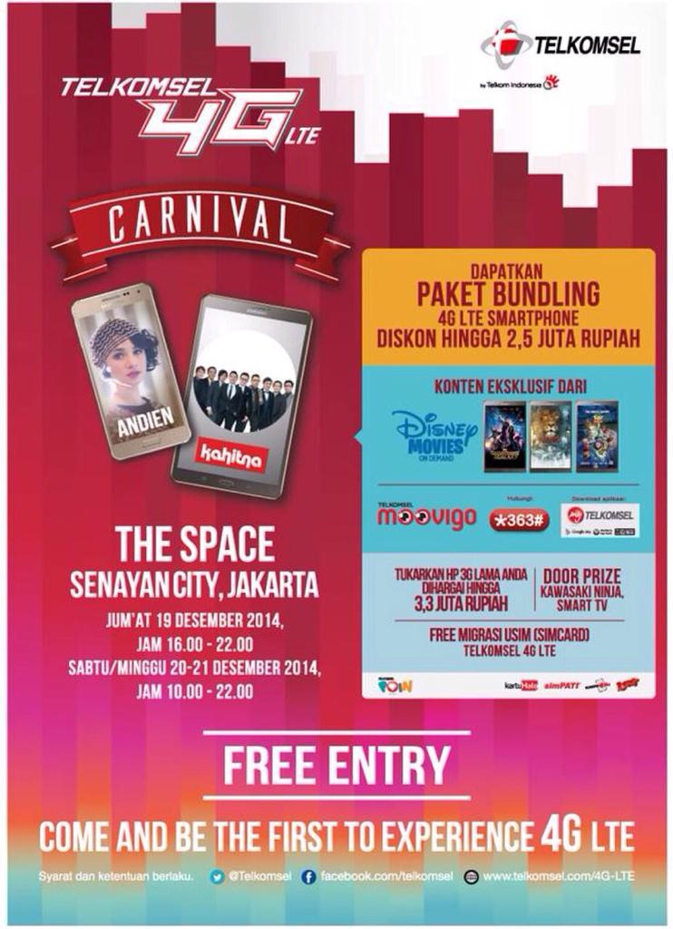 kataKahitna's tweet photo. KAHITNA Live di "Telkomsel 4G Playground" | Minggu 21 Des 2014 pkl 13.30 WIB, The Space - Senayan City #FreeForPublic http://t.co/rerWCqIArs