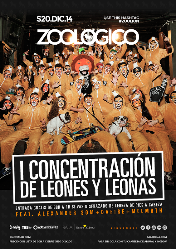 EnjoyMadTuriel's tweet photo. Locura de sábado nos espera! Entra gratis si vienes disfrazado de león #MADRID #ZOOLION #FIESTA

Listas 675817143 http://t.co/kltAMMvtyM