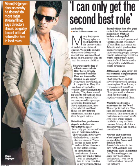 . <a href="/BajpayeeManoj/">manoj bajpayee</a> discusses off-beat cinema, roles and more, with <a href="/dasanirban139/">Anirban Das</a> . Catch the interview, <a href="/htcafe/">HT Café</a> page1!