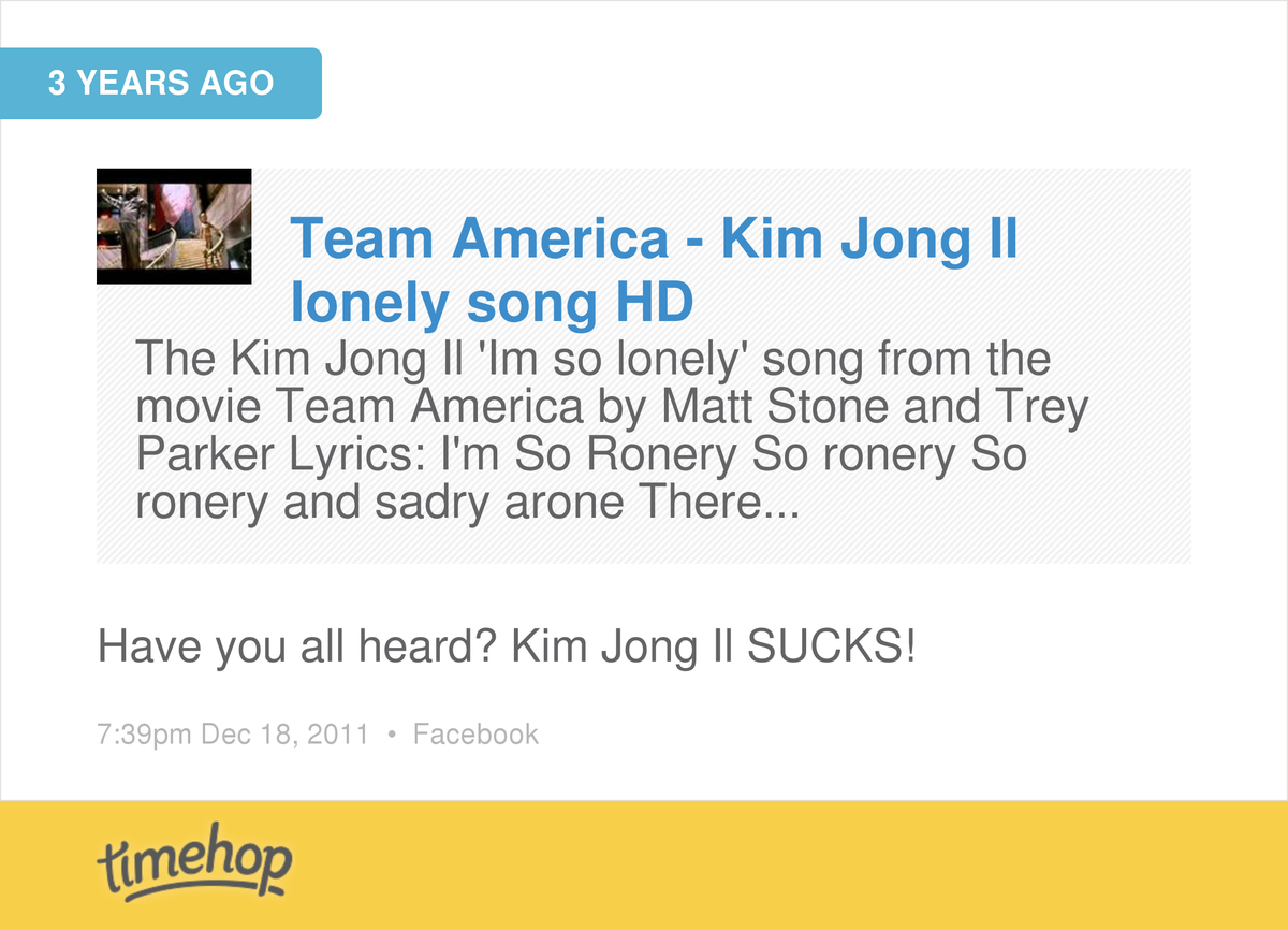 how weird is this?! my time hoo from 3 years ago on this date was about Team America and its back in the news aga...