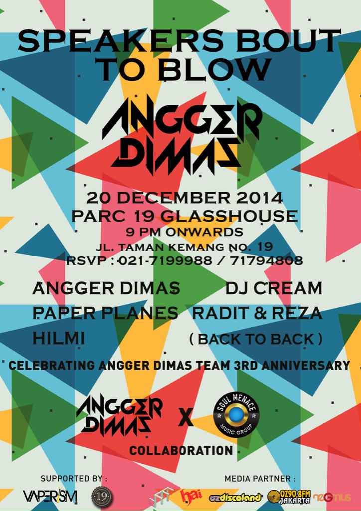 negmus's tweet photo. Let's celebrate this weekend with @AnggerDimas x @Soulmenace : Speakers Bout To Blow at @parc19 - Sat, 20th Dec '14! http://t.co/PMZLODbufS
