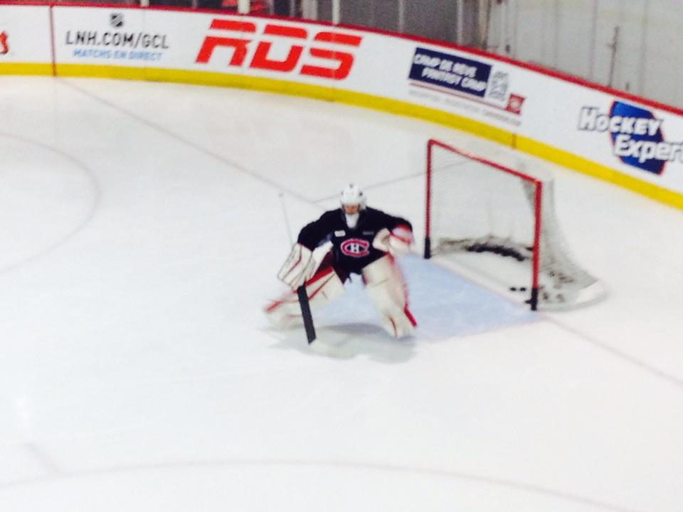 CanadiensMTL's tweet photo. McGill's Jacob Gervais-Chouinard practicing with the Habs today opposite Carey Price. #GoHabsGo http://t.co/XhqY56po7v